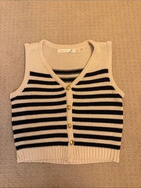 Altar'd State Black & Cream Striped Button Knit Vest
